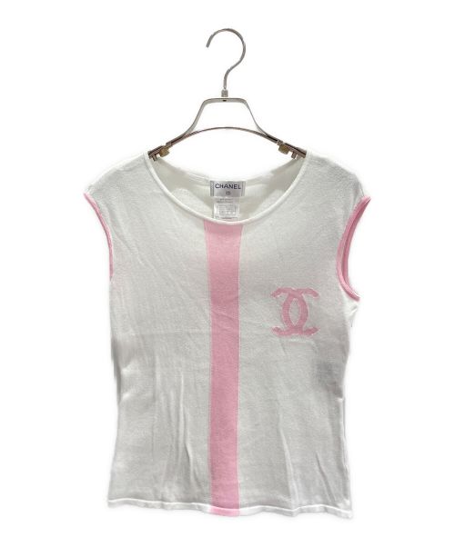 CHANEL（シャネル）CHANEL (シャネル) Cotton Sleeveless Knit ホワイト×ピンク サイズ:38の古着・服飾アイテム