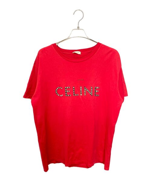 CELINE（セリーヌ）CELINE (セリーヌ) スタッズロゴTシャツ レッド サイズ:Lの古着・服飾アイテム