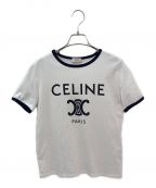 CELINEセリーヌ）の古着「トリオンフリンガーTシャツ」｜ホワイト×ネイビー