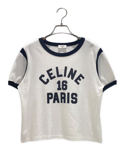 CELINE（セリーヌ）CELINE (セリーヌ) ロゴリンガーTシャツ ホワイト×ブラック サイズ:Mの古着・服飾アイテム