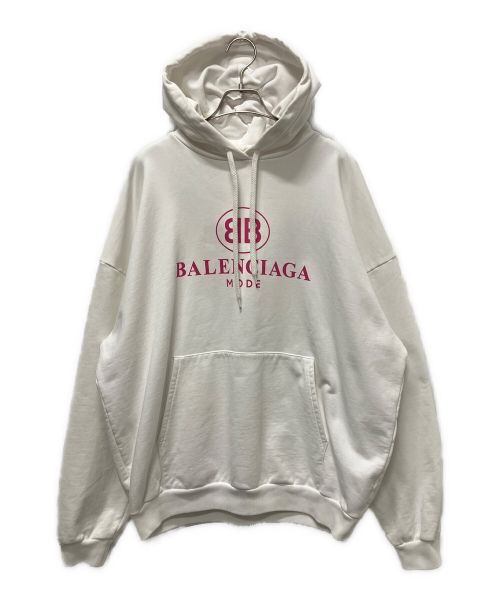 BALENCIAGA（バレンシアガ）BALENCIAGA (バレンシアガ) ロゴプリントパーカー/フーディ ホワイト×ピンク サイズ:Sの古着・服飾アイテム