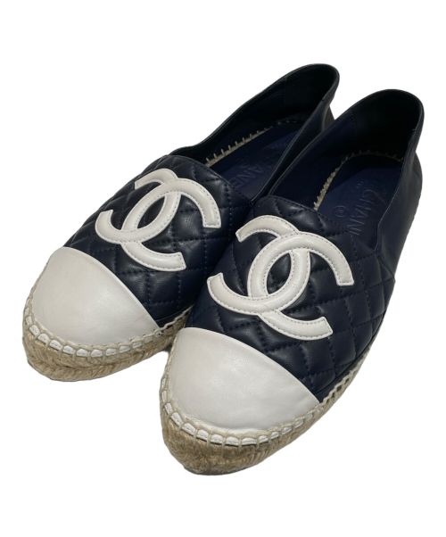 CHANEL（シャネル）CHANEL (シャネル) Coco Mark Espadrille Shoes ネイビー×ホワイト サイズ:37の古着・服飾アイテム