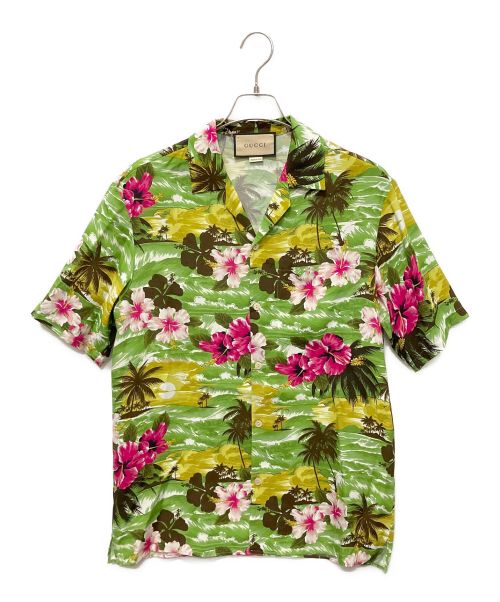 GUCCI（グッチ）GUCCI (グッチ) フローラルビスコースボウリングシャツ グリーン×ピンク サイズ:44の古着・服飾アイテム