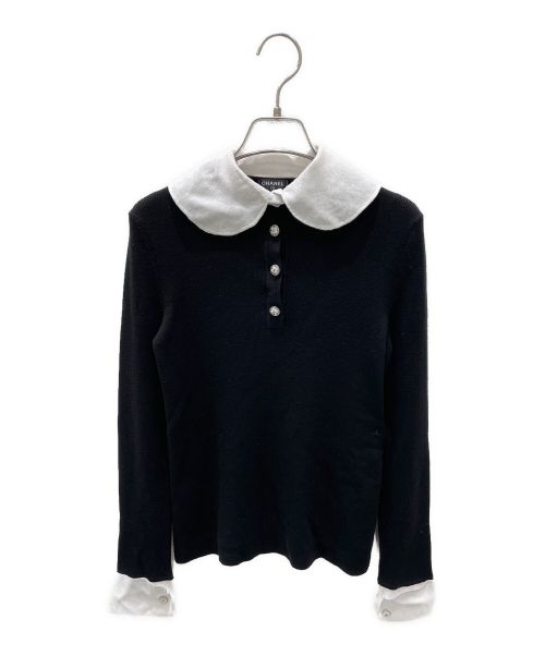 CHANEL（シャネル）CHANEL (シャネル) Coco Button Knit Polo Shirt ブラック サイズ:36の古着・服飾アイテム