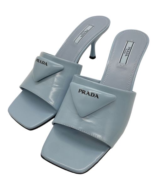 PRADA（プラダ）PRADA (プラダ) Brushed leather heeled slides スカイブルー サイズ:38の古着・服飾アイテム