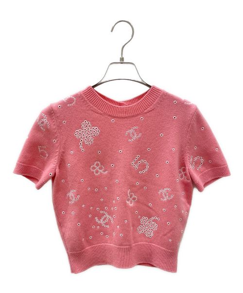 CHANEL（シャネル）CHANEL (シャネル) Cashmere Flower Pattern Knit ピンク サイズ:34の古着・服飾アイテム