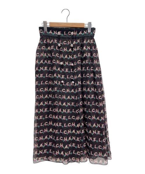 CHANEL（シャネル）CHANEL (シャネル) ロゴプリントロングスカート ブラック サイズ:38の古着・服飾アイテム