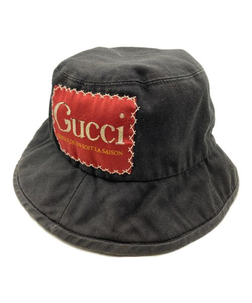 GUCCI（グッチ）GUCCI (グッチ) Label Cotton Fedora Hat ブラック サイズ:Lの古着・服飾アイテム