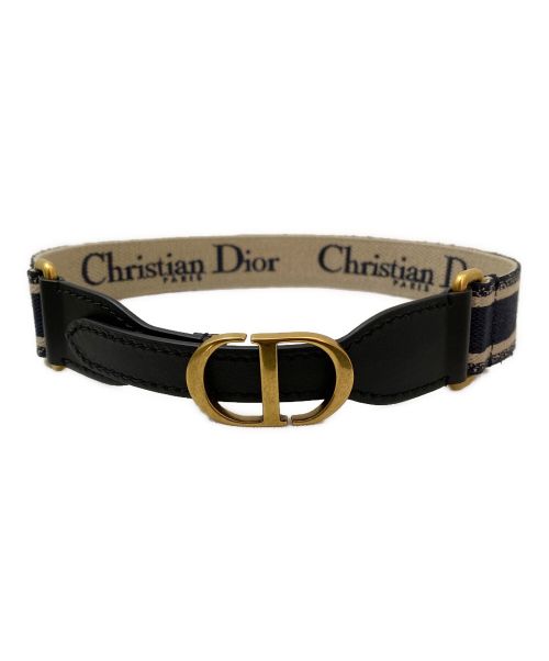 Christian Dior（クリスチャン ディオール）Christian Dior (クリスチャン ディオール) CDバックルキャンバスベルト ブラック×ネイビー サイズ:75の古着・服飾アイテム