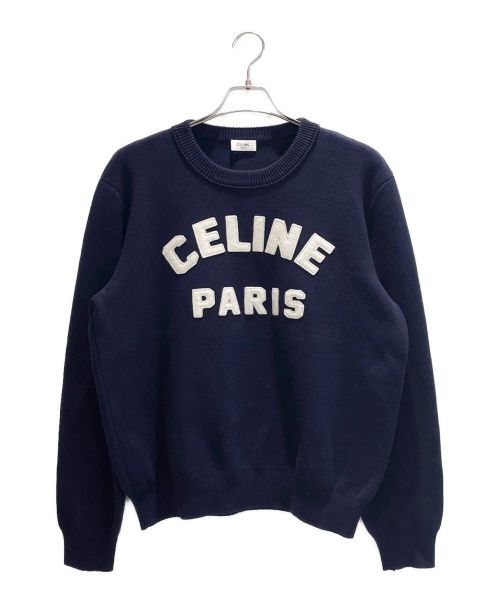 CELINE（セリーヌ）CELINE (セリーヌ) フロック ロゴ ニット セーター ネイビー サイズ:XLの古着・服飾アイテム