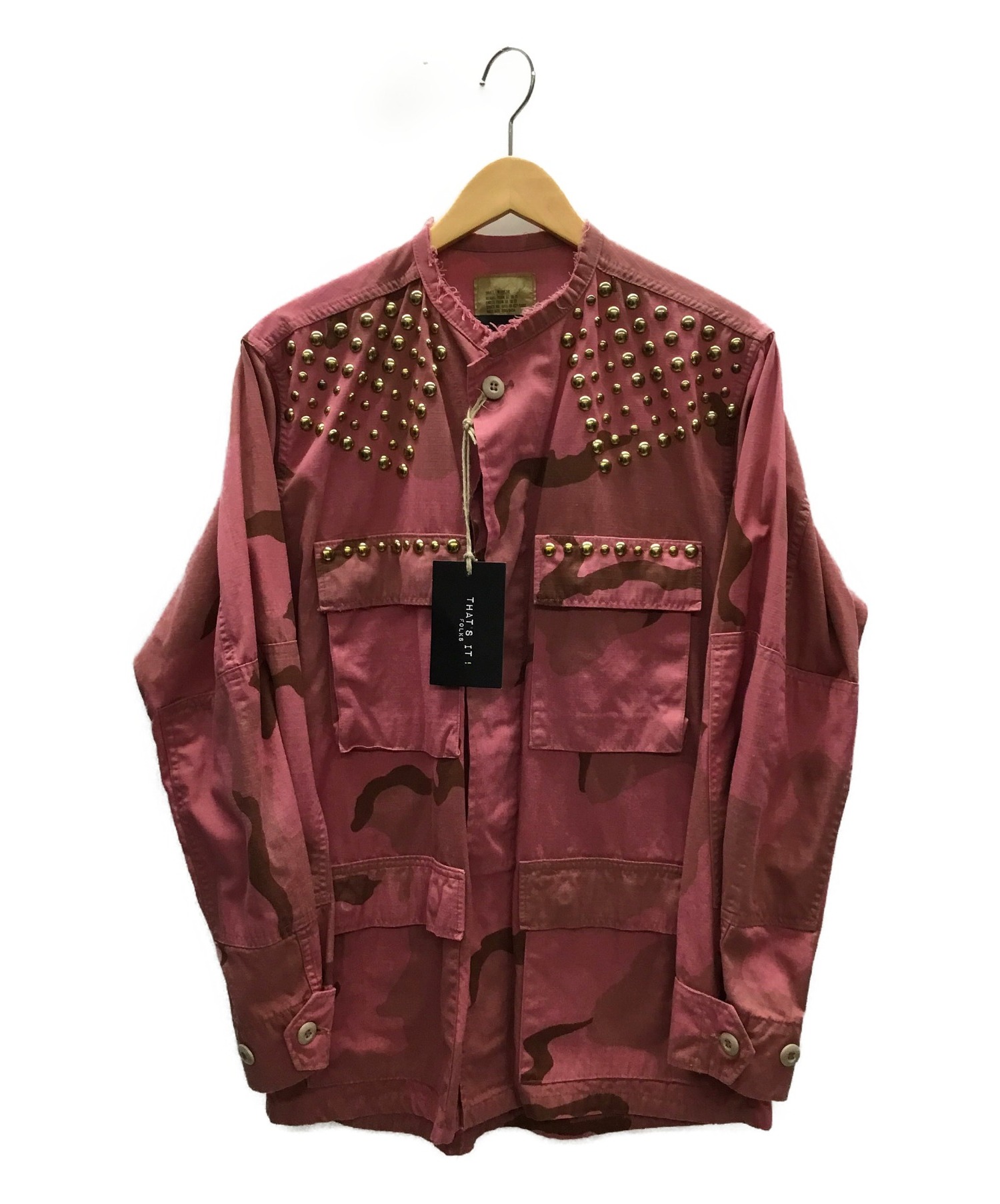 中古 古着通販 Thats It Folks ザッツイット フォークス ノーカラーミリタリージャケット ピンク サイズ S カモフラージュ 春秋物 ブランド 古着通販 トレファク公式 Trefac Fashion