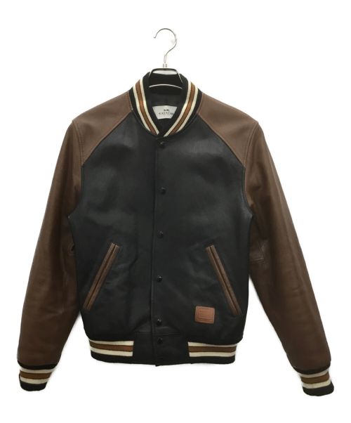 COACH（コーチ）COACH (コーチ) レザーバーシティジャケット ブラック×ブラウン サイズ:Sの古着・服飾アイテム