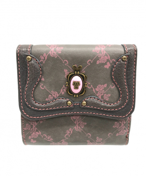 ANNA SUI（アナスイ）ANNA SUI (アナスイ) スイノワール グレー×ピンク サイズ:実寸サイズをご確認下さい。 3つ折り財布の古着・服飾アイテム
