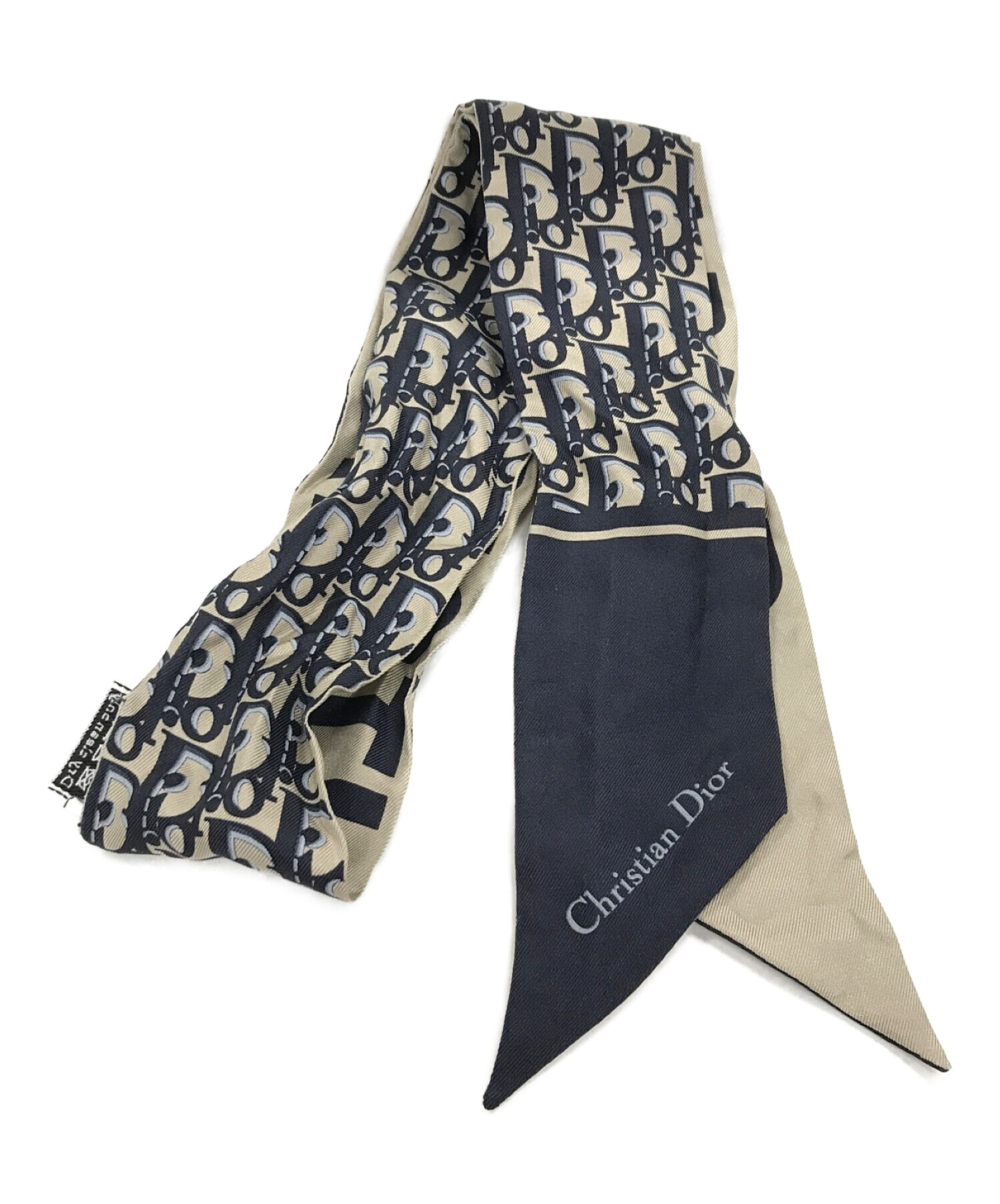 Christian Dior (クリスチャン ディオール) スカーフ グレージュ×ネイビー サイズ:実寸サイズにてご確認ください。