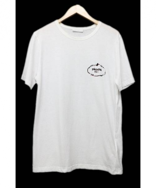 中古・古着通販】PRADA (プラダ) ロゴ刺繍Tシャツ ホワイト サイズ:L 