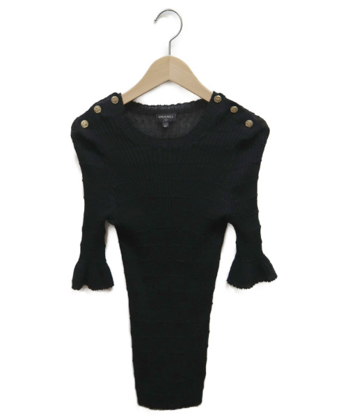 CHANEL（シャネル）CHANEL (シャネル) サイド釦フレアスリーブニット ブラック サイズ:42の古着・服飾アイテム