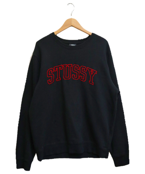 stussy（ステューシー）stussy (ステューシー) ロゴ刺繍クルーネックスウェット ブラック サイズ:Mの古着・服飾アイテム