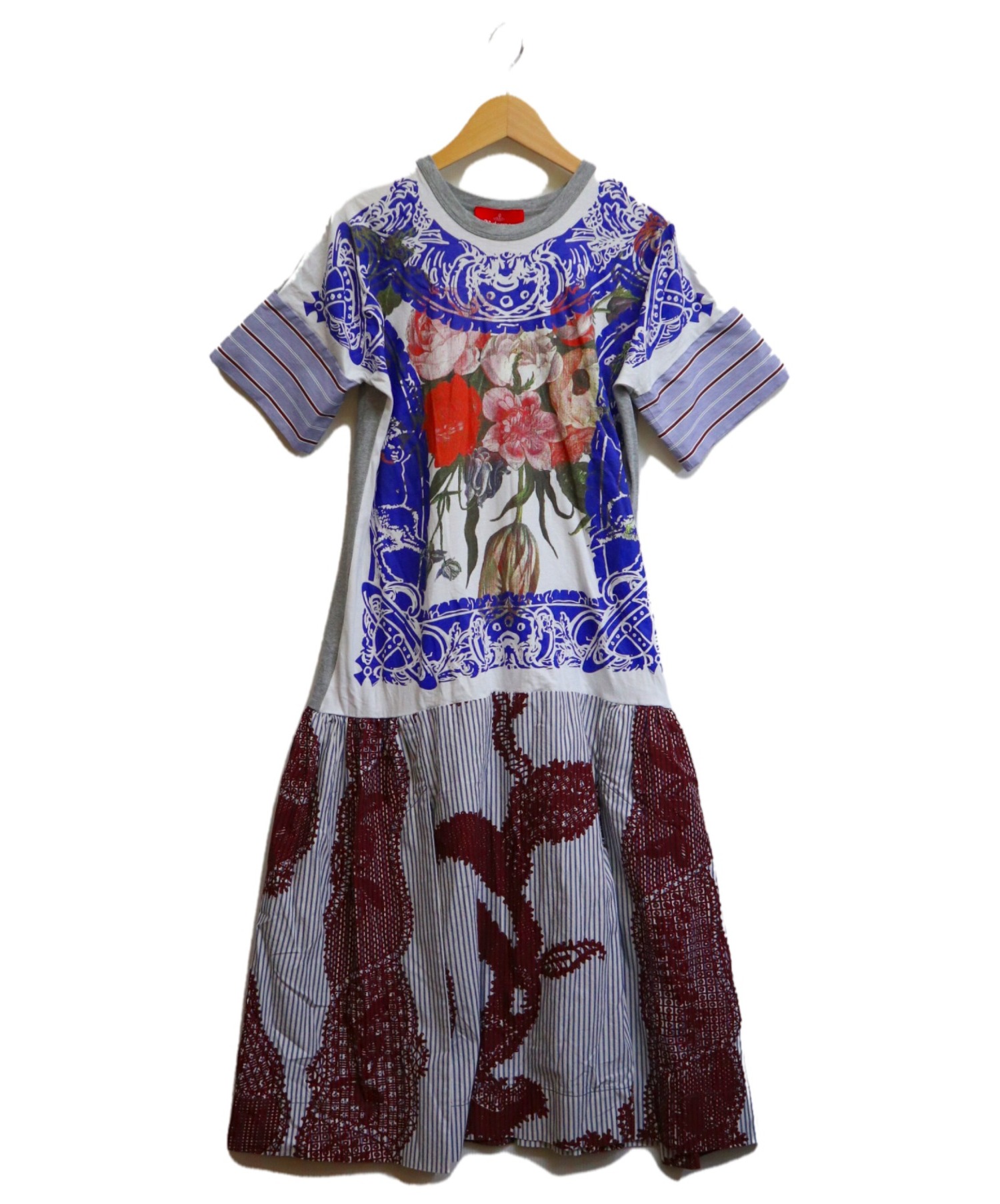 中古 古着通販 Vivienne Westwood Red Label ヴィヴィアンウエストウッドレッドレーベル クレイジーパターン切替オーブプリントカットソーワンピース グレー ブルー サイズ 00 ブランド 古着通販 トレファク公式 Trefac Fashion