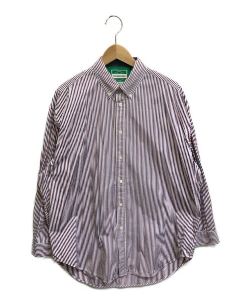 BALENCIAGA（バレンシアガ）BALENCIAGA (バレンシアガ) ストライプラージフィットシャツ レッド×ネイビー サイズ:34の古着・服飾アイテム