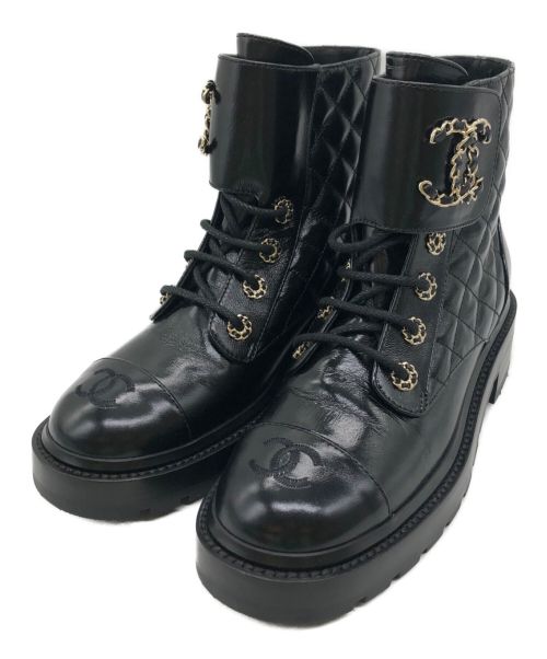 CHANEL（シャネル）CHANEL (シャネル) Quilted Lace Up Combat Boots ブラック サイズ:38の古着・服飾アイテム