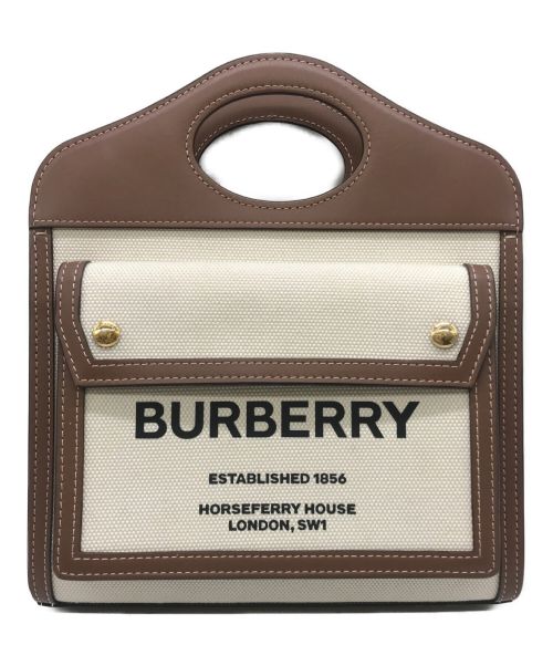 BURBERRY（バーバリー）BURBERRY (バーバリー) ミニ ツートン キャンバス＆レザー ポケットバッグ アイボリー×ブラウンの古着・服飾アイテム