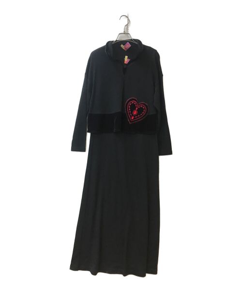 TOKUKO1erVOL（トクコプルミエヴォル）TOKUKO1erVOL (トクコプルミエヴォル) ハートモチーフドッキングワンピース ブラック サイズ:9号の古着・服飾アイテム