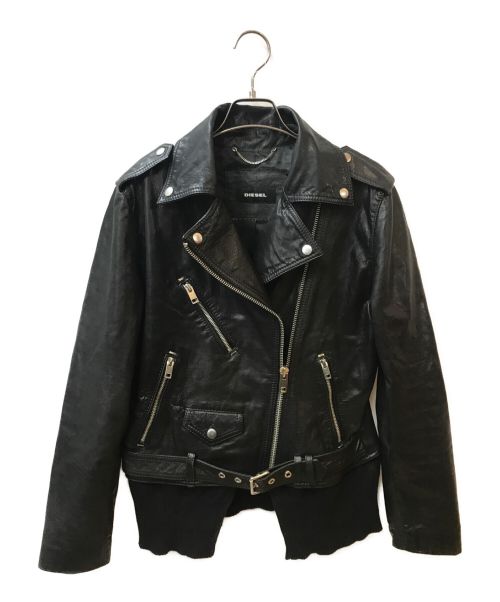 DIESEL（ディーゼル）DIESEL (ディーゼル) レイヤードレザーライダースジャケット ブラック サイズ:Mの古着・服飾アイテム