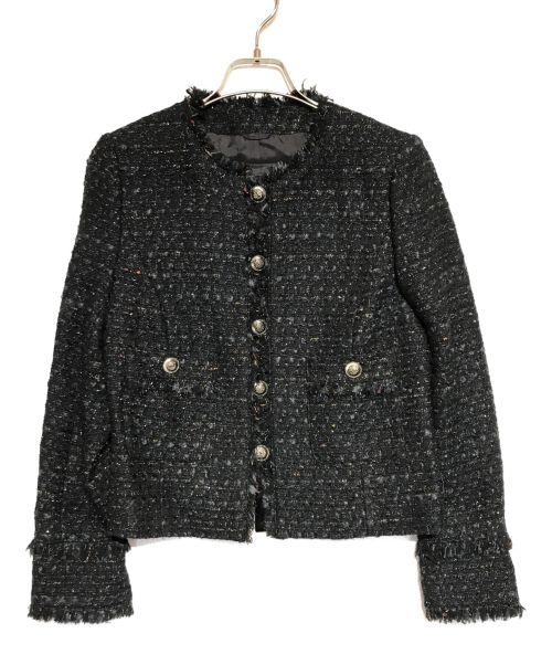 ANAYI（アナイ）ANAYI (アナイ) ノーカラーツイードジャケット ネイビー サイズ:38の古着・服飾アイテム