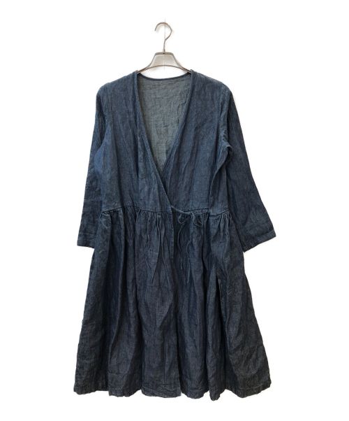 nest Robe（ネストローブ）nest Robe (ネストローブ) インディゴ染めカシュクールリネンワンピース ブルー サイズ:表記なしの古着・服飾アイテム