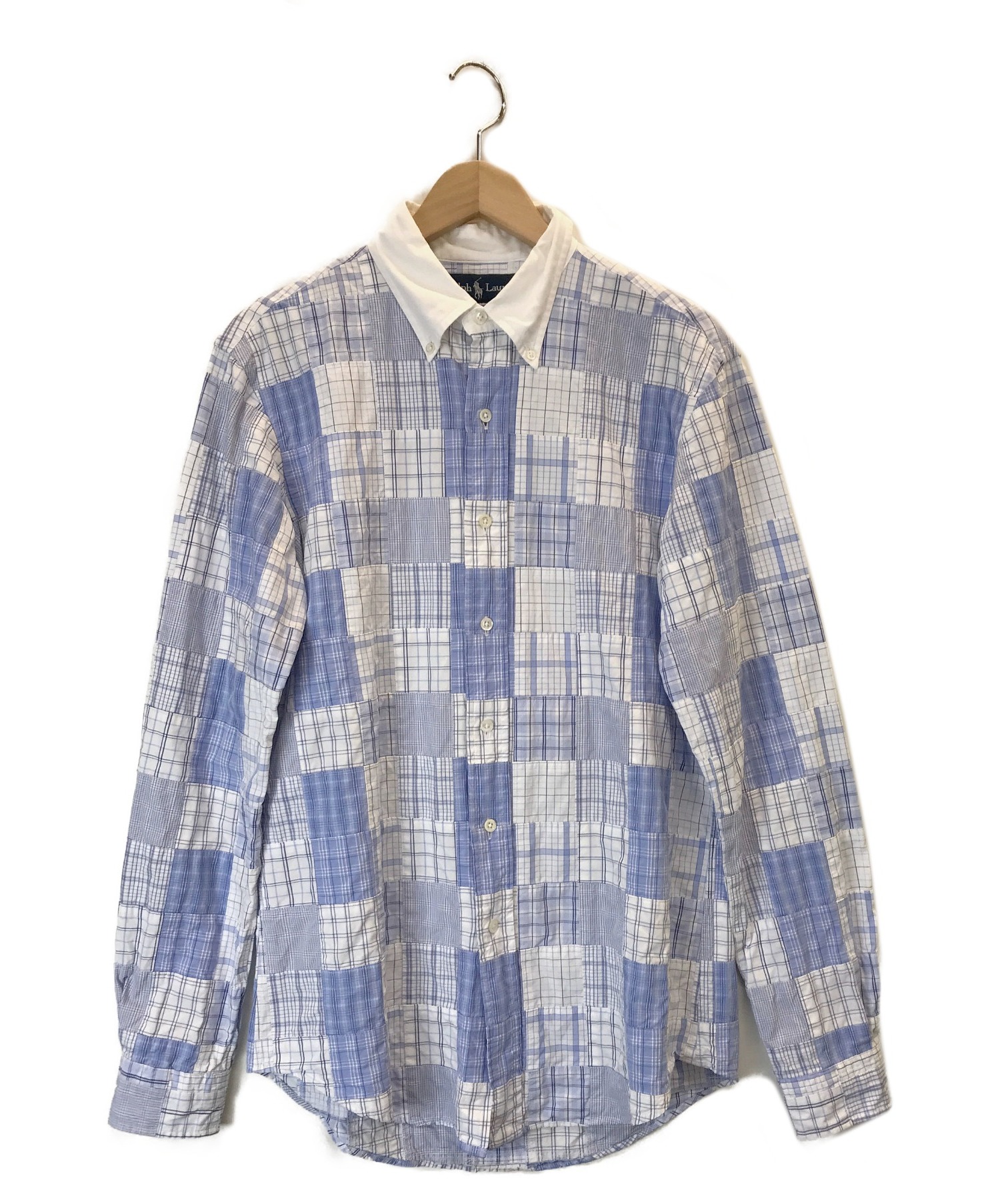 RALPH LAUREN (ラルフローレン) [古着] パッチワークシャツジャケット ブルー×ホワイト サイズ:M