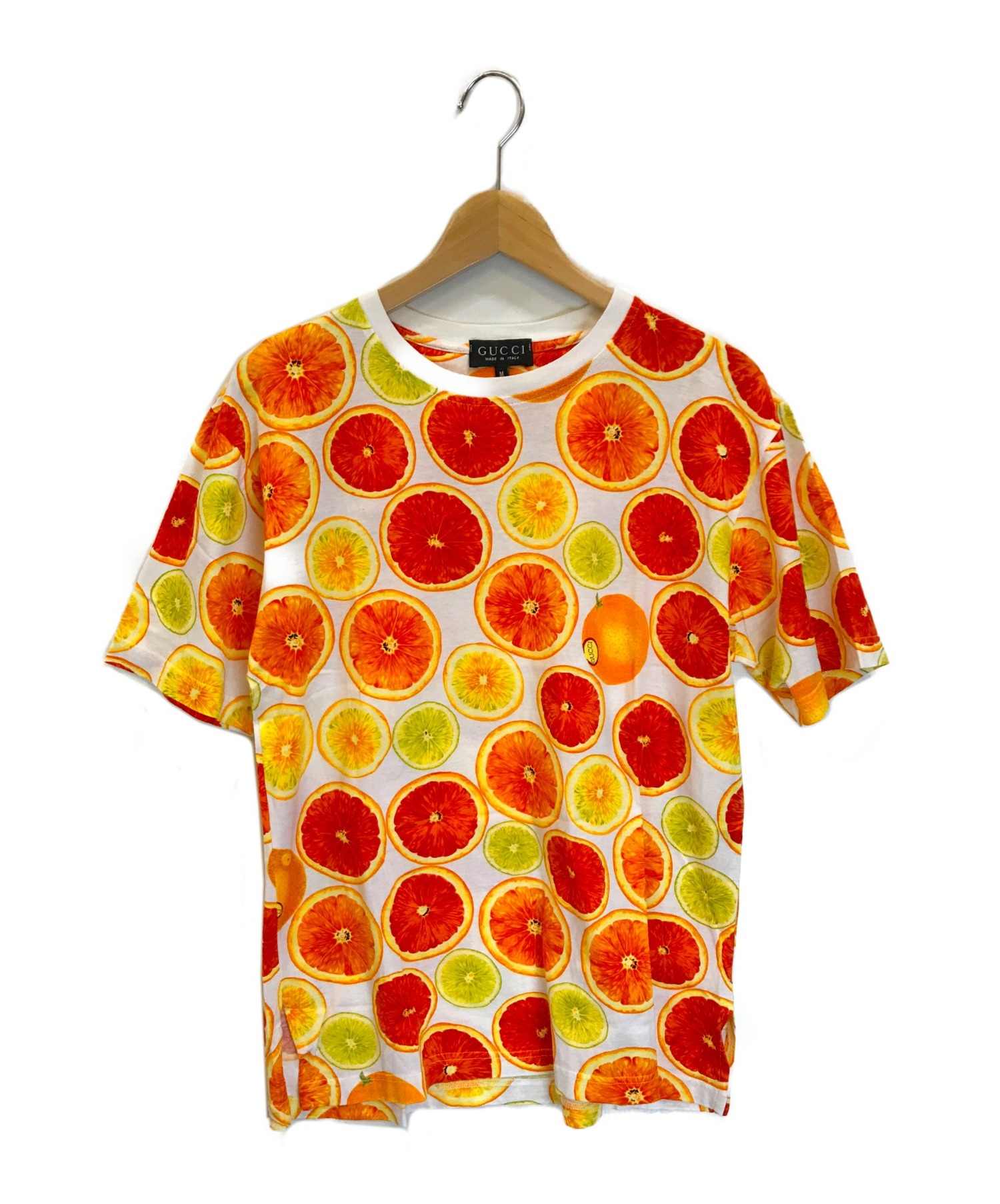 GUCCI (グッチ) オレンジプリントtシャツ オレンジ サイズ:M