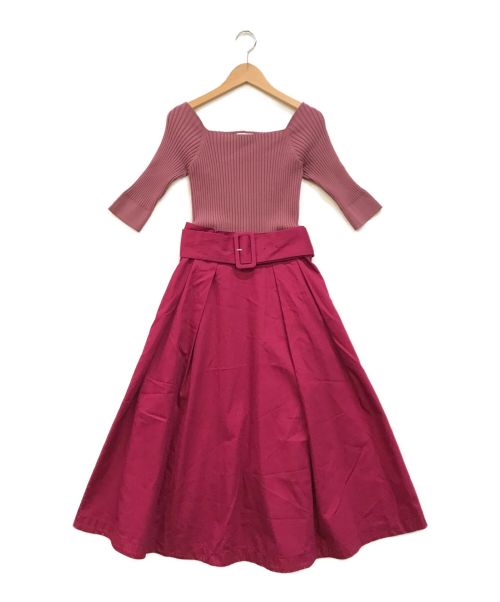FRAY I.D（フレイアイディー）FRAY I.D (フレイアイディー) フレアスカートコンビワンピース ピンクの古着・服飾アイテム