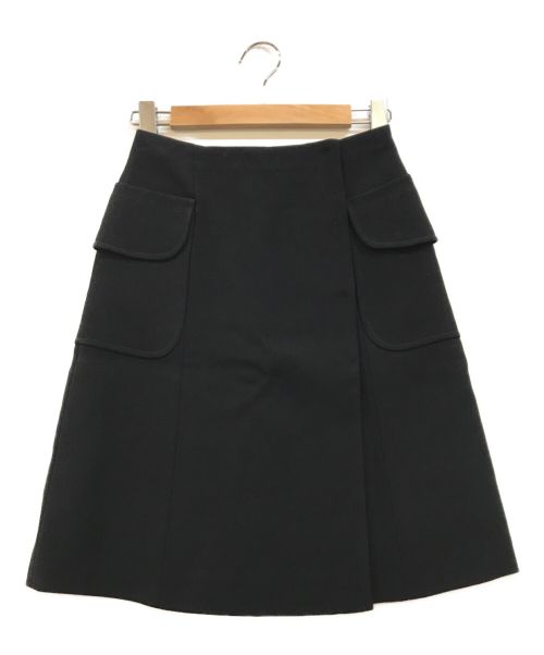 MIU MIU（ミュウミュウ）MIU MIU (ミュウミュウ) ラップミディスカート ブラック サイズ:38の古着・服飾アイテム