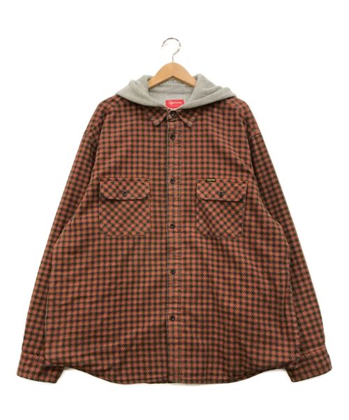 SUPREME（シュプリーム）SUPREME (シュプリーム) 22AW Houndstooth Flannel Hooded Shirt オレンジ×グレー サイズ:XLの古着・服飾アイテム