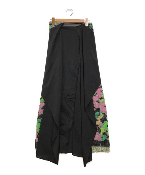 FUMIKA UCHIDA（フミカウチダ）FUMIKA UCHIDA (フミカウチダ) Pile FLORAL WRAP SKIRT グレー×ブラック サイズ:36の古着・服飾アイテム