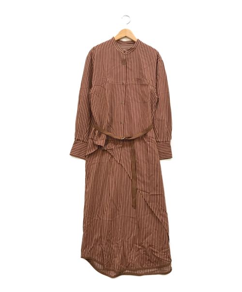PUBLIC TOKYO（パブリックトウキョウ）PUBLIC TOKYO (パブリックトウキョウ) ストライプレイヤーシャツワンピ ブラウン サイズ:Fの古着・服飾アイテム