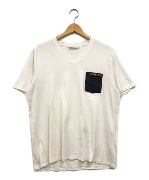 PRADA（プラダ）PRADA (プラダ) VネックポケットTシャツ ホワイト サイズ:XLの古着・服飾アイテム