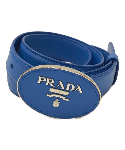 PRADA（プラダ）PRADA (プラダ) ロゴバックルレザーベルト ブルー サイズ:30/32の古着・服飾アイテム