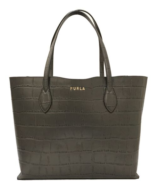 FURLA（フルラ）FURLA (フルラ) 型押しエラトートバッグ グレーの古着・服飾アイテム