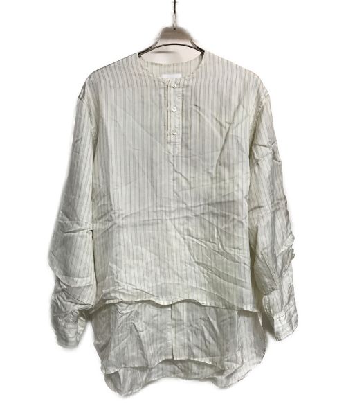 URU（ウル）URU (ウル) TWILL STRIPE HENRY NECK L/S ホワイト サイズ:Mの古着・服飾アイテム