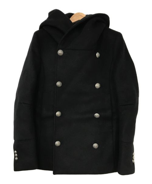 BALMAIN（バルマン）BALMAIN (バルマン) ダブルブレスト フーデッド ピーコート ブラック サイズ:46の古着・服飾アイテム