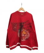 SEVESKIGセヴシグ）の古着「a cat cant be a triger pullover knit shirt」｜レッド