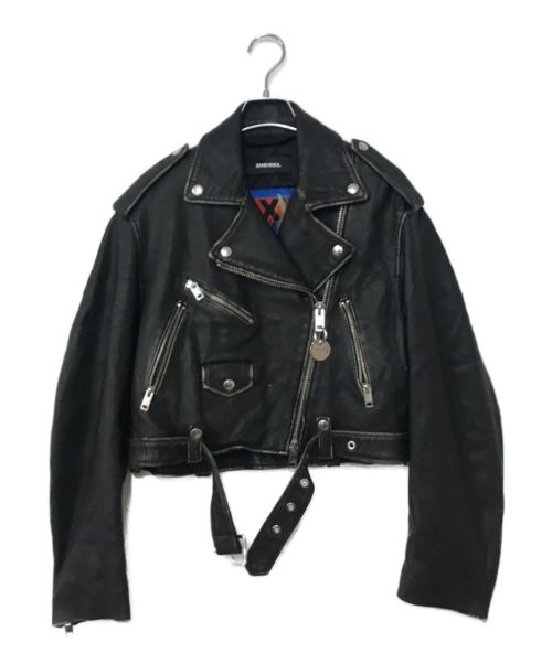 DIESEL（ディーゼル）DIESEL (ディーゼル) ユーズド加工レザージャケット ブラック サイズ:XXSの古着・服飾アイテム