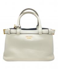 PRADA (プラダ) バックルダブルベルトハンドバッグ ホワイト