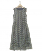 LUMINOSO COMMECA（ルミノーゾコムサ）の古着「フラワープリント刺繍ドレス」｜ネイビー