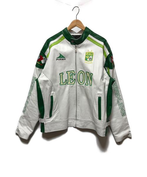 NO BRAND（ノーブランド）NO BRAND (ノーブランド) レーシングレザージャケット ホワイト×グリーン サイズ:XL LEON リーガMXの古着・服飾アイテム