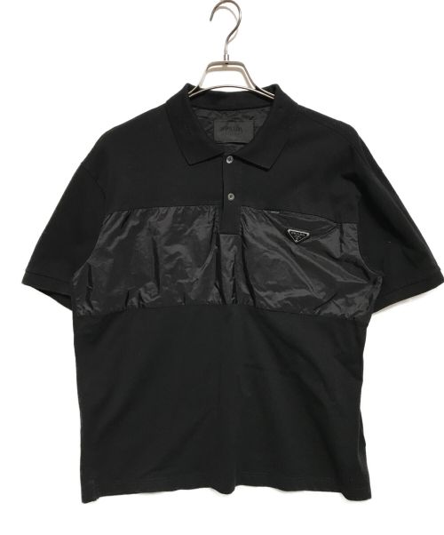 PRADA（プラダ）PRADA (プラダ) ナイロンディテール ピケ ポロシャツ ブラック サイズ:L(下記参照)の古着・服飾アイテム