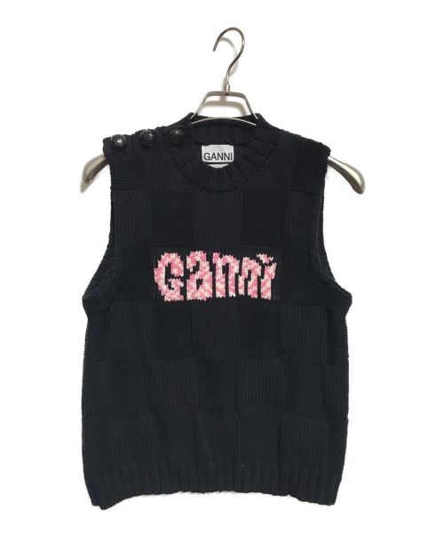 GANNI（ガニー）GANNI (ガニー) ロゴニットベスト ブラック サイズ:Mの古着・服飾アイテム