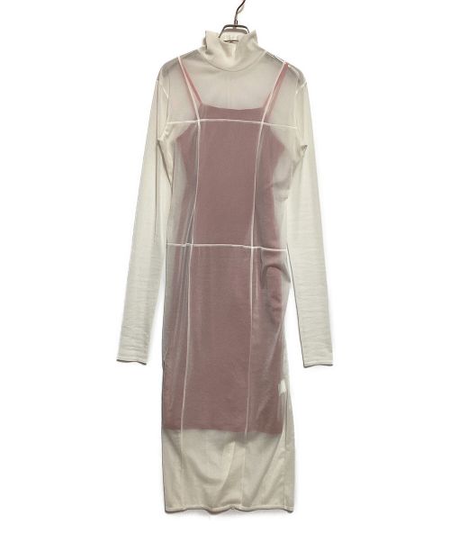 LE CIEL BLEU（ルシェルブルー）LE CIEL BLEU (ルシェルブルー) Sheer Jersey Dress ホワイト×レッド サイズ:36の古着・服飾アイテム