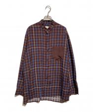 MANDO (マンドー) バンドカラーチェックシャツ ブラウン サイズ:3